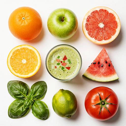 Vibrant Fresh Fruits and Smoothie Top-Down