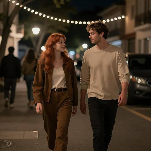 Charming Nighttime Street Scene with Couple