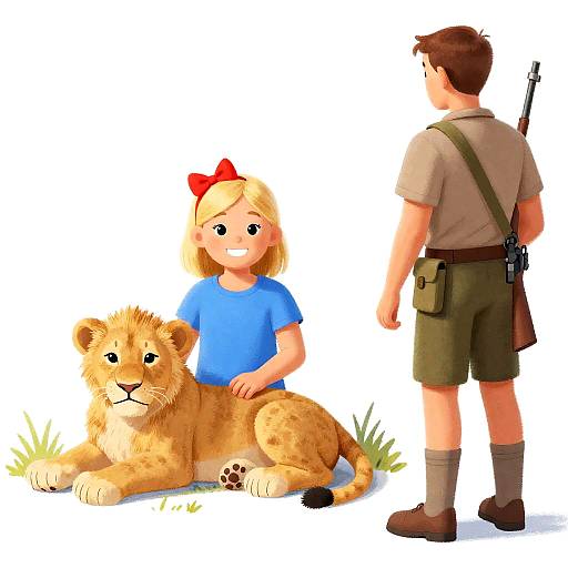 Blonde Girl and Lion Cub Illustration