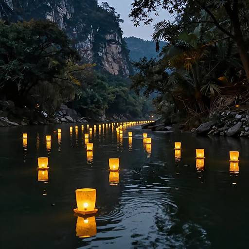 Golden Lanterns Over Tranquil River