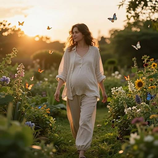 Pregnant Femboy in Lush Sunset Garden