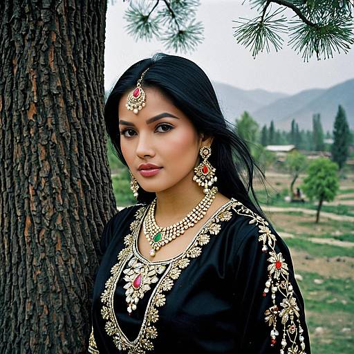 Kashmiri Woman in Traditional Jewelry and Costume