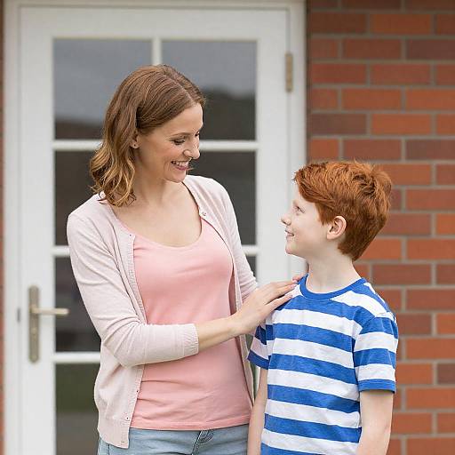 Mother and Son Smiling Outdoors