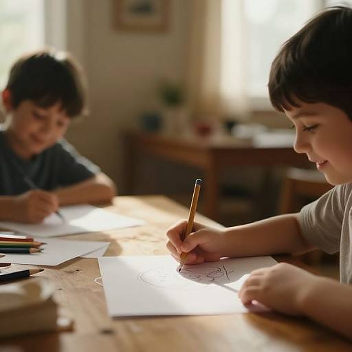 Cozy Kids Drawing in Sunlit Room