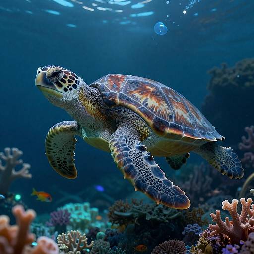Mystical Bioluminescent Sea Turtle Portrait