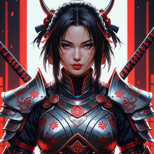 Glowing-Eyed Female Robotic Samurai Portrait