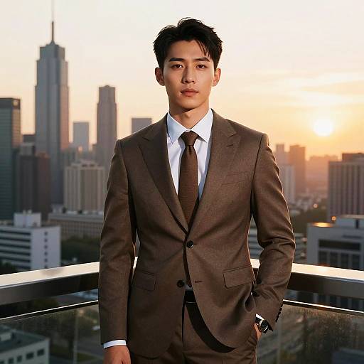 Confident Man on Urban Balcony at Sunset