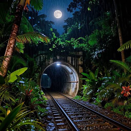 Moonlit Tropical Cobblestone Tunnel
