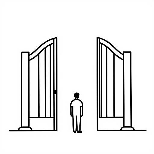Minimalistic Illustration of Man at Gates