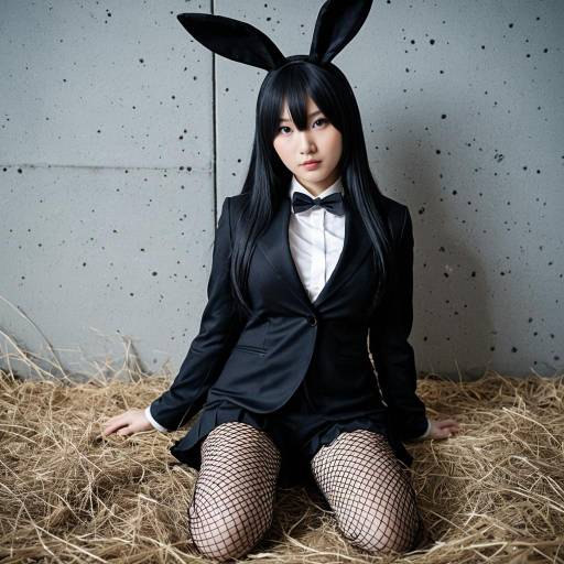 Woman in Black Bunny Suit Cosplay