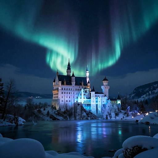 Starry Aurora Over Crystal Ice Castle