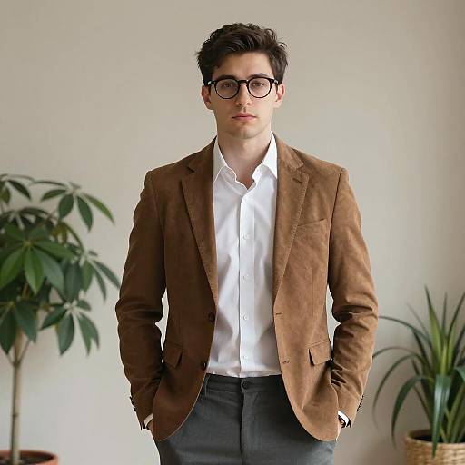 Young Man in Brown Blazer and Glasses