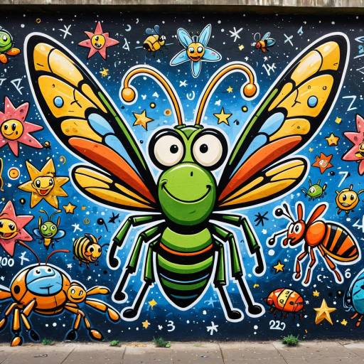 Colorful Cartoon Insect Graffiti Wall