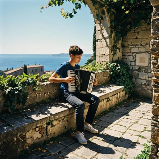 Teenage Boy Playing Accordion in Italian Courtyard
