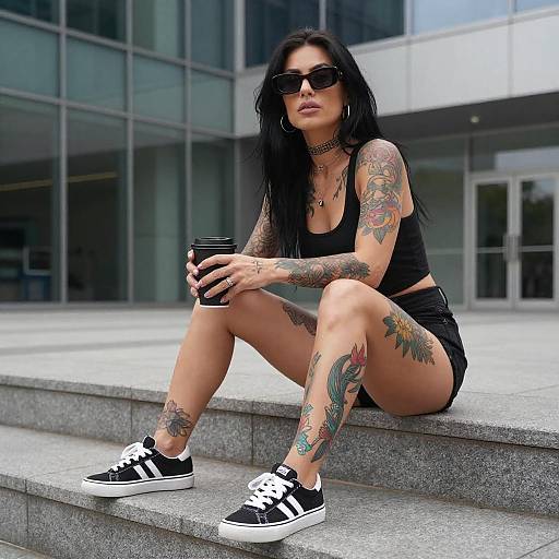 Tattooed Woman on Urban Steps