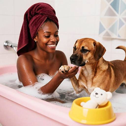 Joyful Bath Time with Dog and Bubbles
