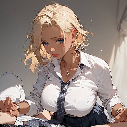 Anime Girl with Blonde Hair and Grey Eyes