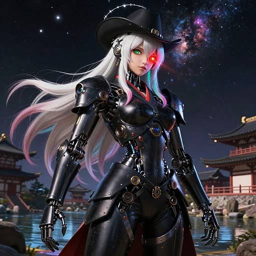 Futuristic Cybernetic Woman in Black Armor