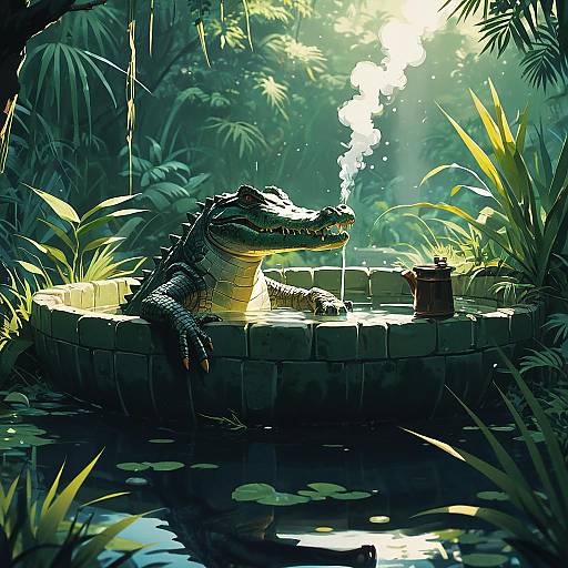 Crocodile in a Luxurious Bath Scene