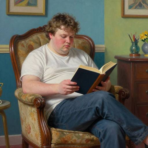 Chubby Man Reading in Vintage Room