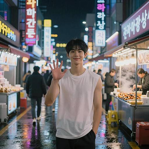 Athletic Young Man in Neon Seoul
