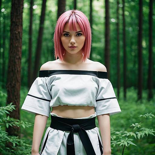 Young Woman in Bleach Tosen Cosplay Outdoors