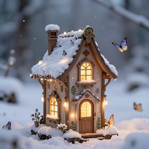 Whimsical Fairy House in Snow