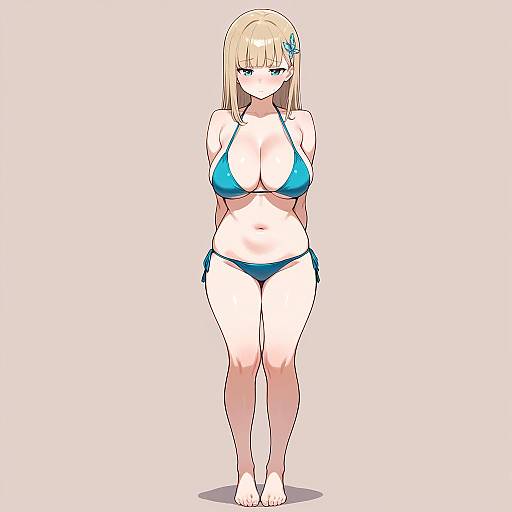 Blunt-Banged Bikini Girl, Blushing Pose