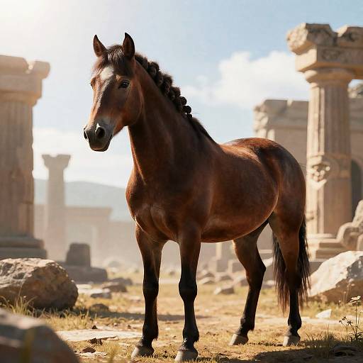 Braided Chestnut Centaur Among Sunlit Ruins