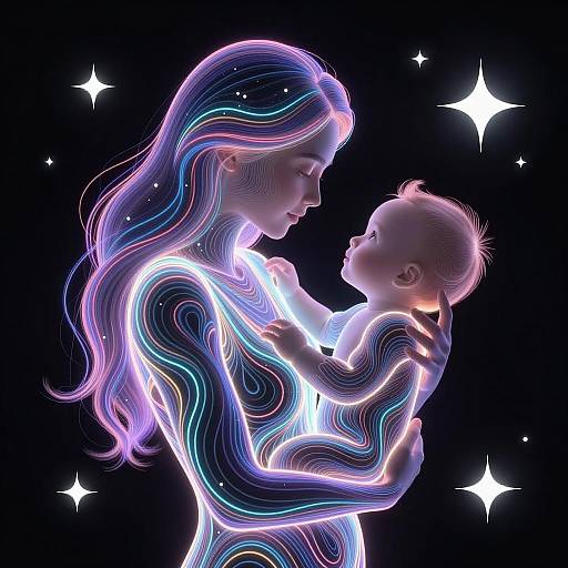 Neon Glow: Mother and Baby Illustration