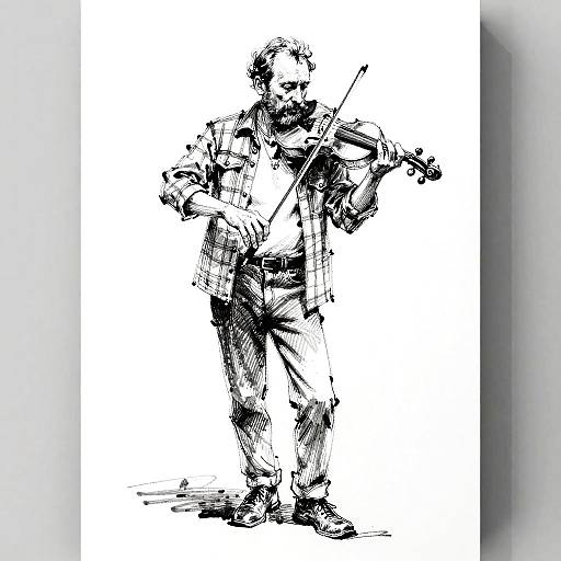 Dry Brush Ink Sketch of Bearded Violinist