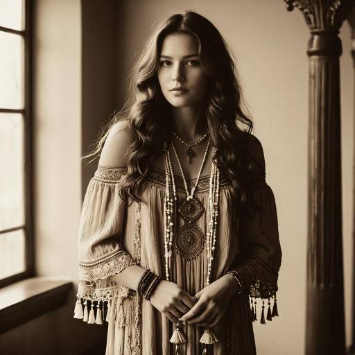 Elegant Bohemian Woman in Vintage Portrait