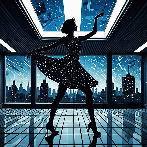 Silhouette of Woman Dancing on Futuristic Rooftop