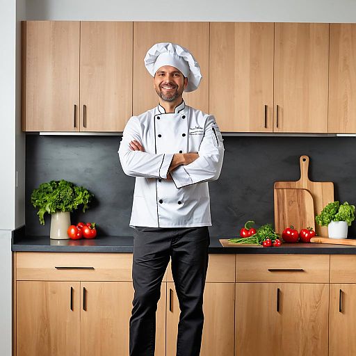 Smiling Chef Standing in Modern Kitchen