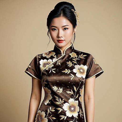 Elegant Asian Woman in Modern Batik Dress
