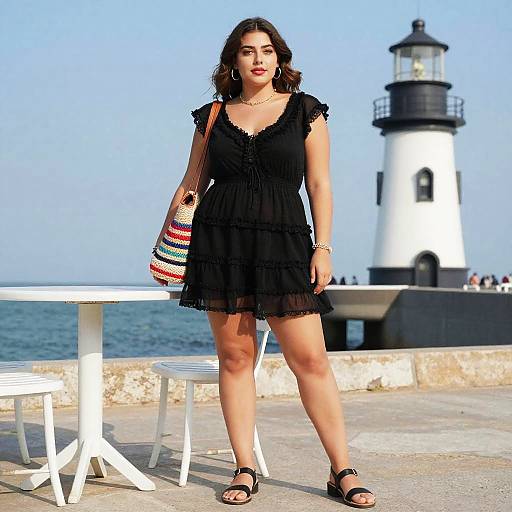 Boho Curvy Woman by Seaside Lighthouse