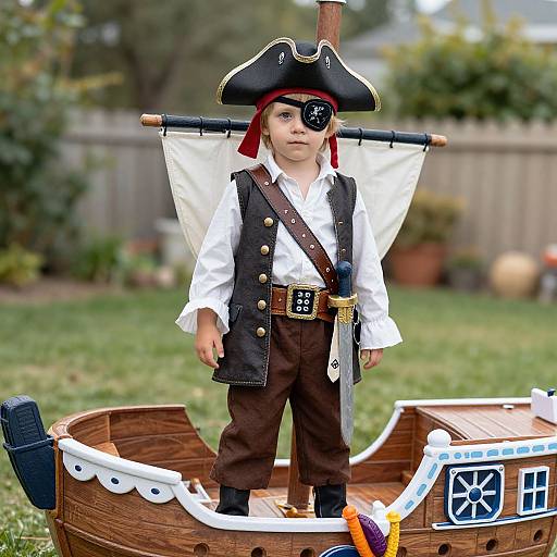 Young Pirate Boy on Toy Ship