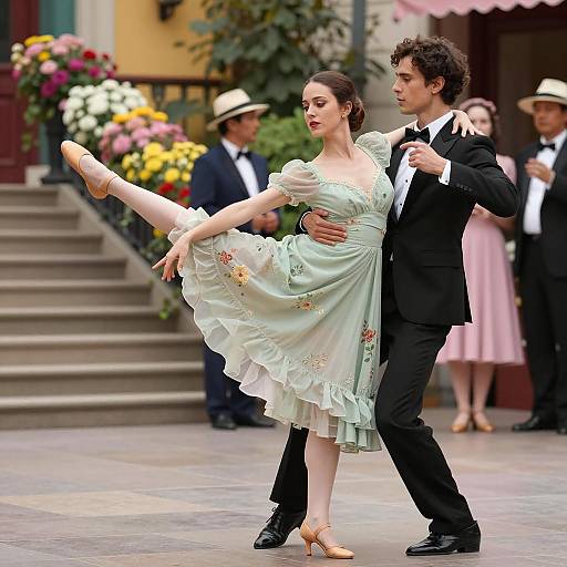 Couple Dancing in Elegant Attire Outdoors