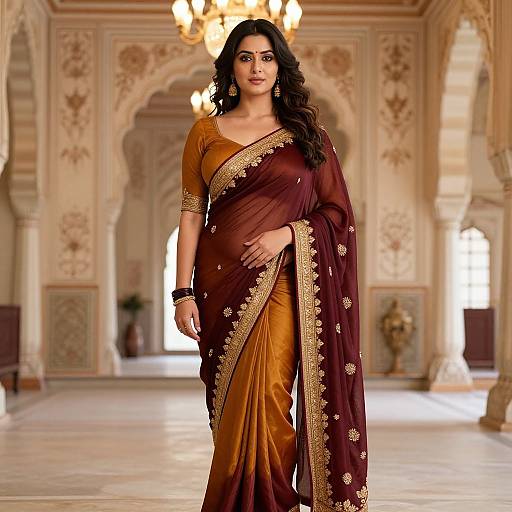 Graceful Indian Woman in Maroon Saree