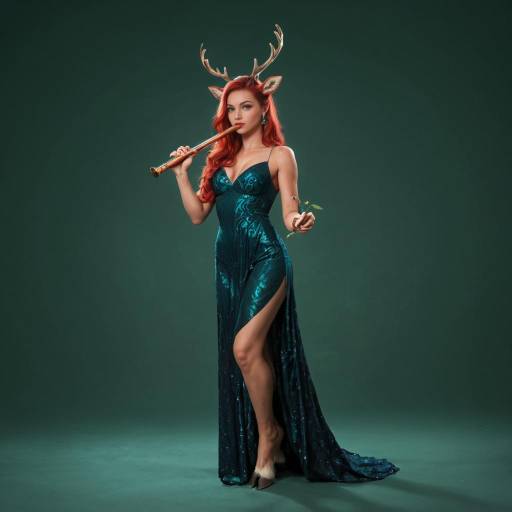 Regal Ebony Dancer in Crimson Gown Regal Ebony Dancer in Crimson Gown