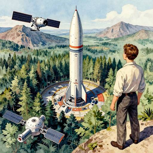 Retro Sci-Fi Missile Silo in Forest