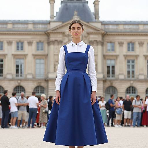 Modern French Woman in Blue Dress