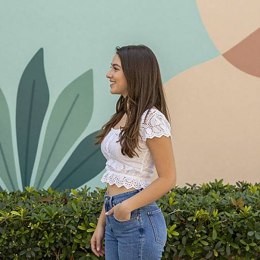 Smiling Young Woman in Casual Outfit