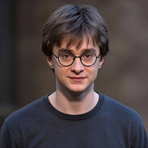 Photograph of a young white man with dark brown, slightly messy hair, wearing black-rimmed glasses and a black shirt, against a blurred dark