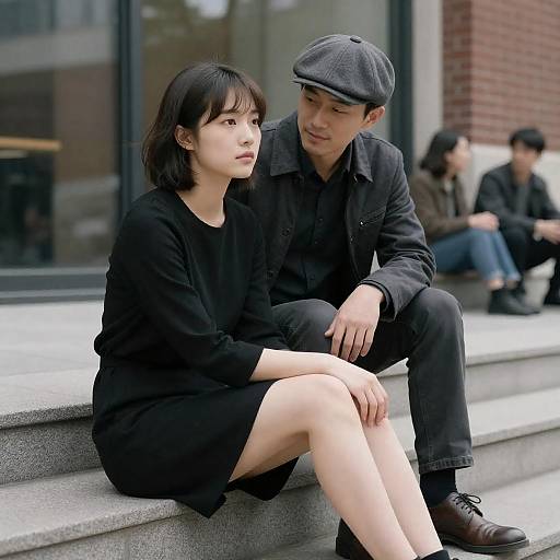 Urban Couple Sitting on Steps Together