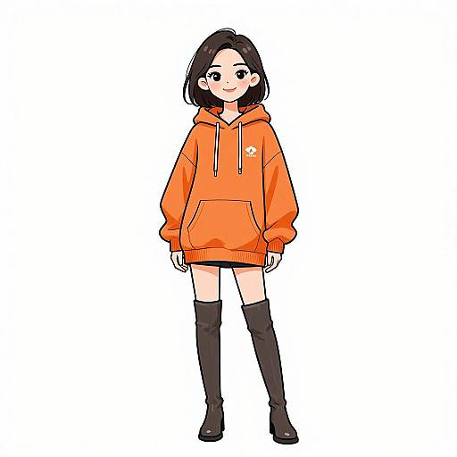 Smiling Woman in Orange Hoodie