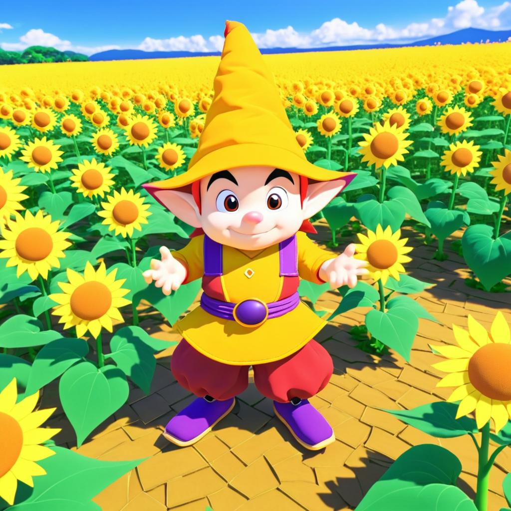 Jasper the Gnome in Sunflower Field