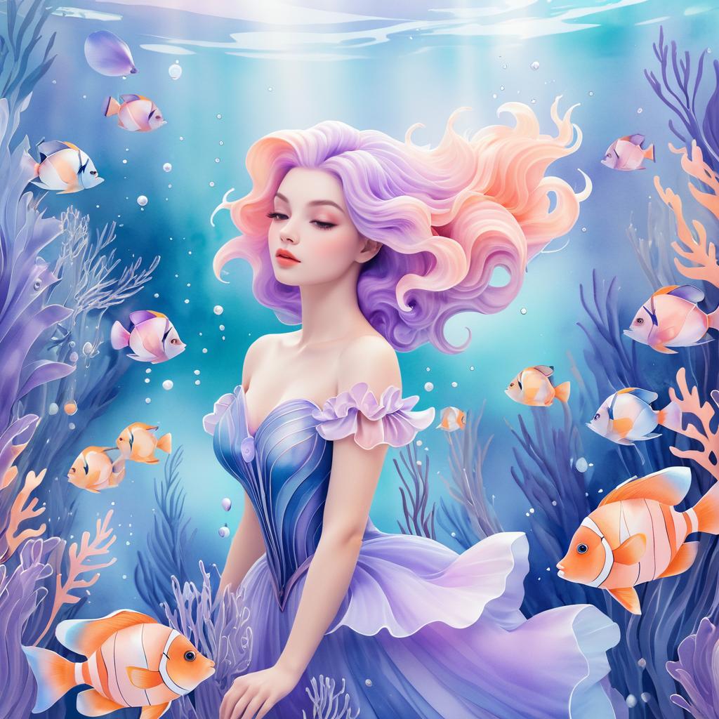 Surreal Whimsical Underwater Watercolor Illustration