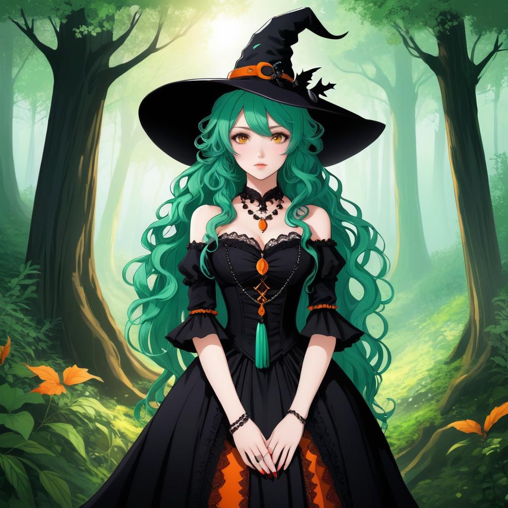 Gothic Witch in a Mysterious Forest