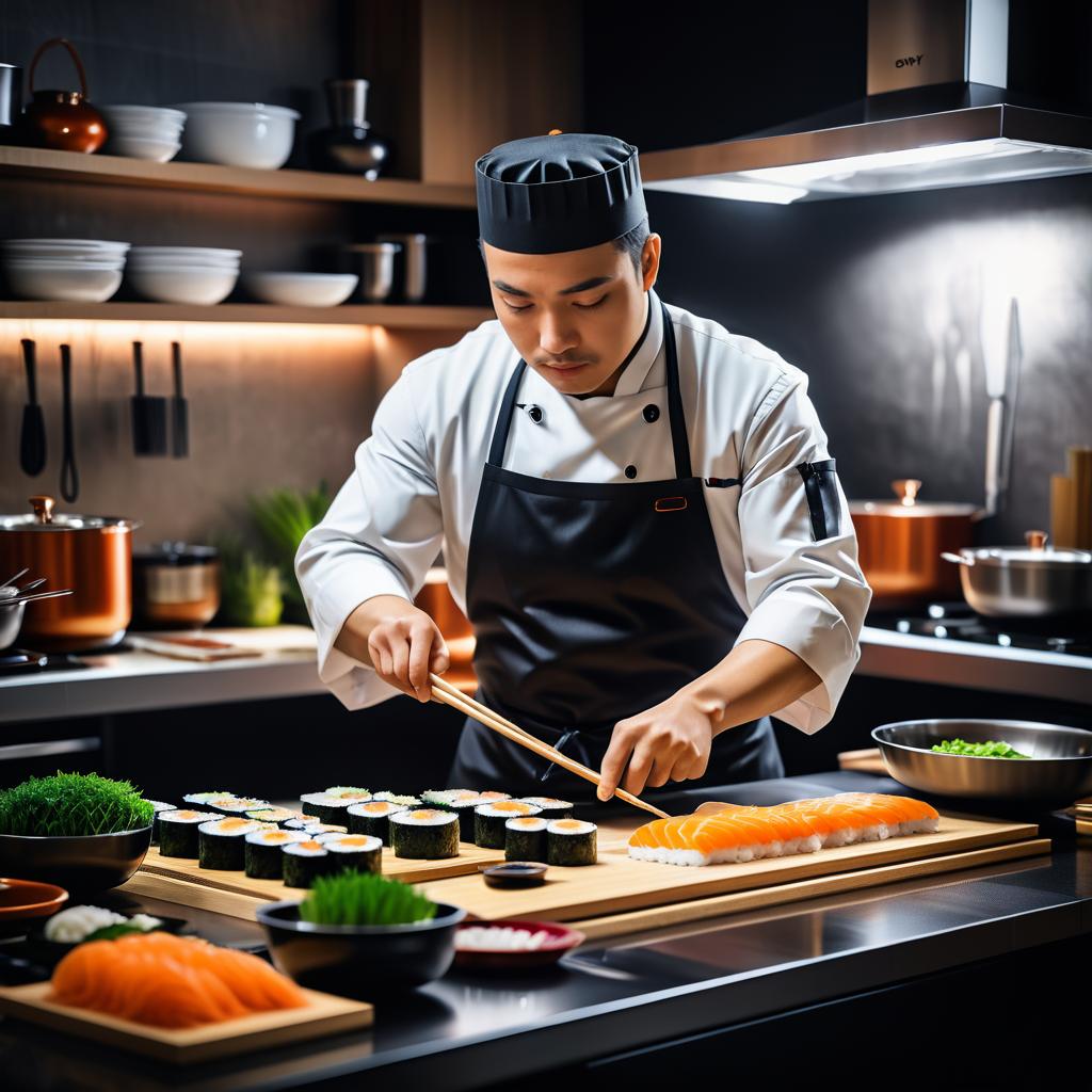 Cinematic Close-Up of Sushi Preparation